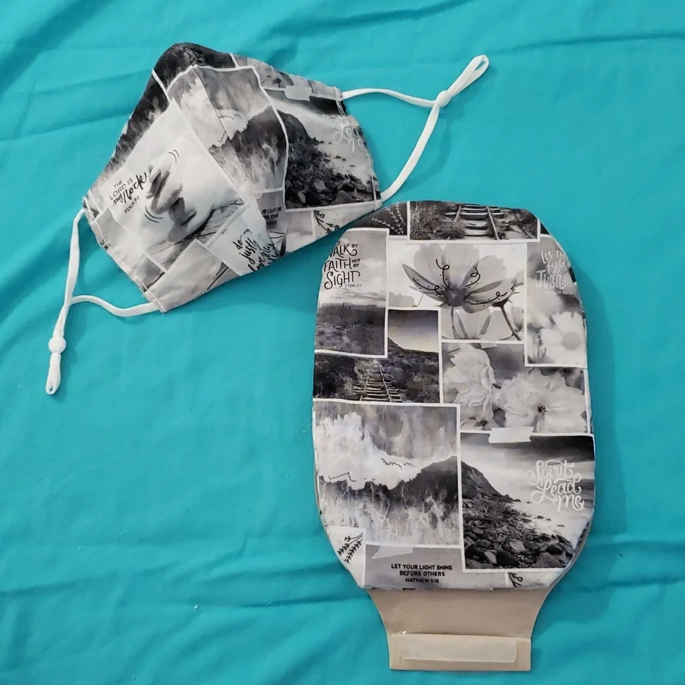 Handmade/Hand Crafted Ostomy/Iliostomy bag cover w/matching reversible face mask